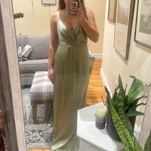 Revelry Giada satin bridesmaid dress - size 6, silver sage